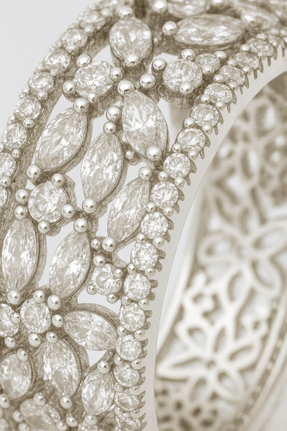 Floral Eternity Band Zircon Ring for Women 925 Silver Finish Elegant Wide Design Wedding and Party Wear Ring