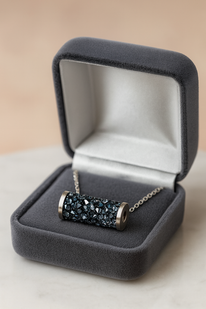 925 Silver Black Crystal Bar Pendant Necklace for Women – Elegant Tube Design with Sparkling Stones