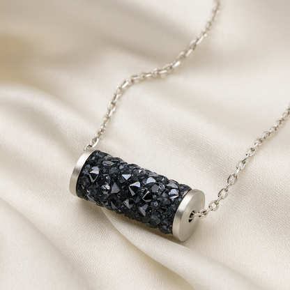 925 Silver Black Crystal Bar Pendant Necklace for Women – Elegant Tube Design with Sparkling Stones