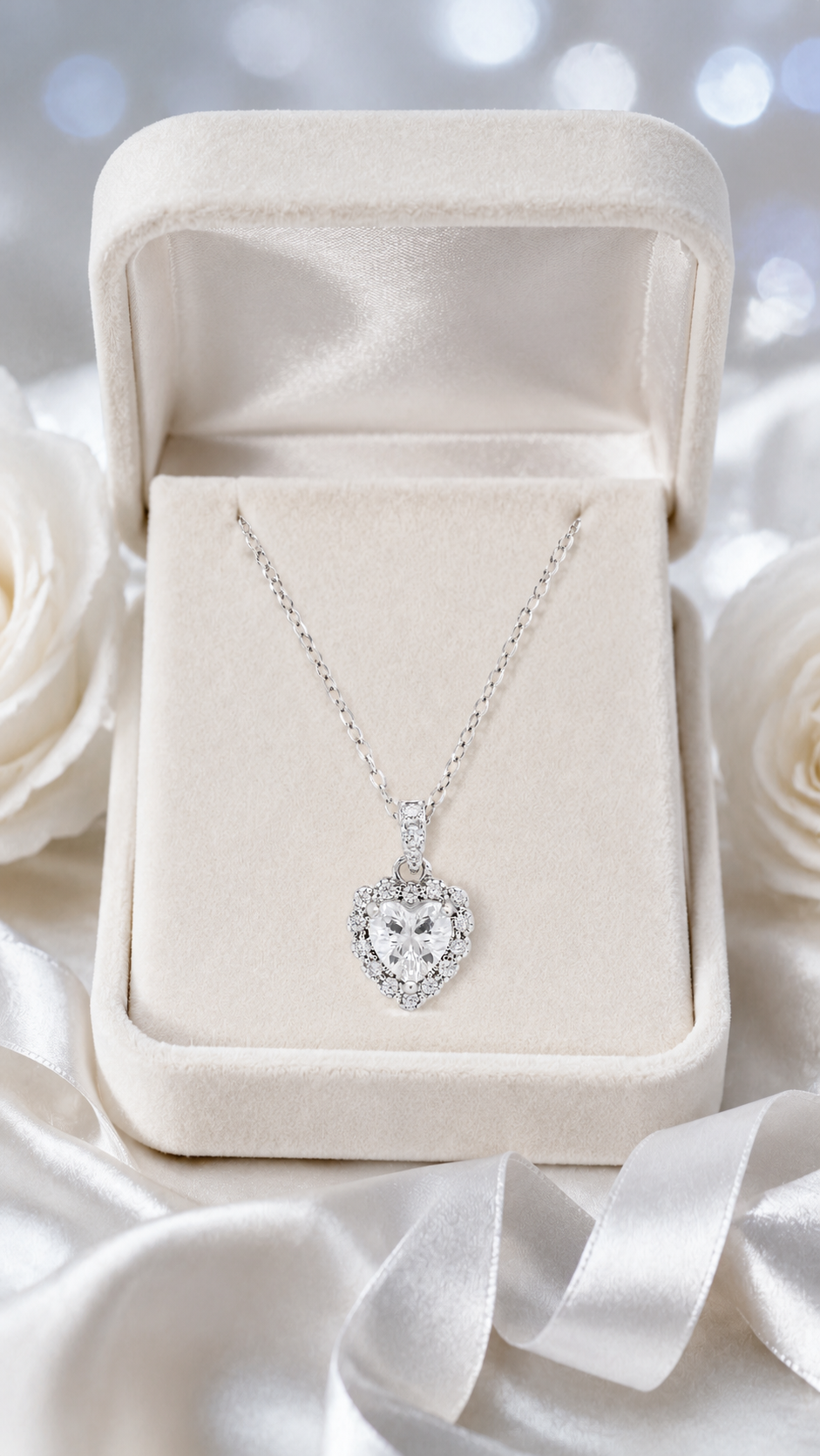 Silver Heart Halo Necklace