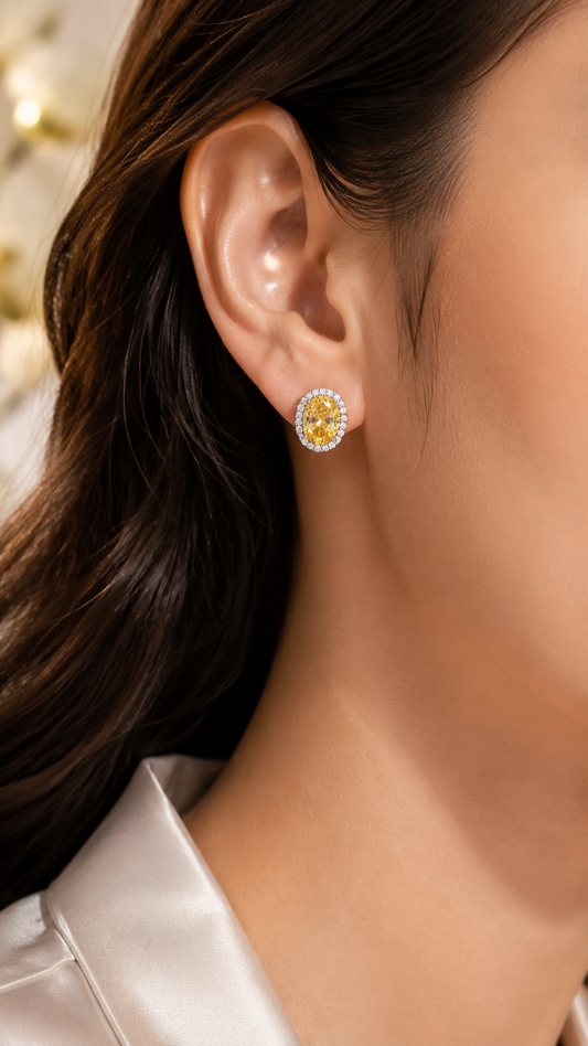 Yellow Halo Oval Earrings