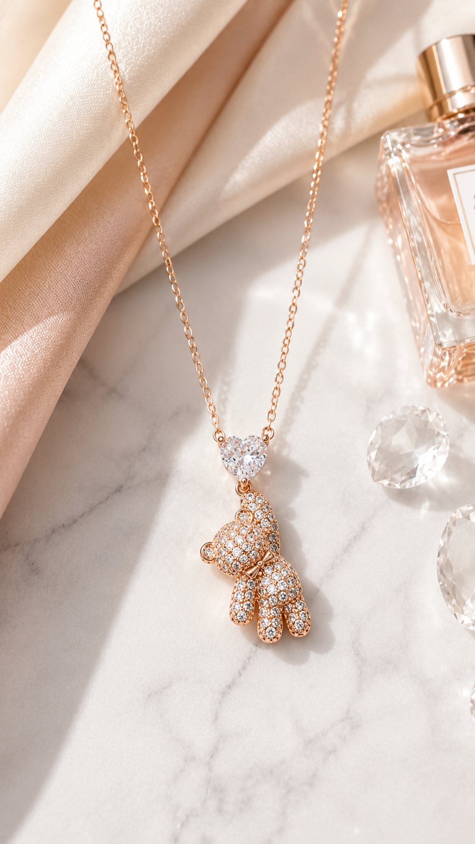 Rose Gold Teddy Bear Necklace