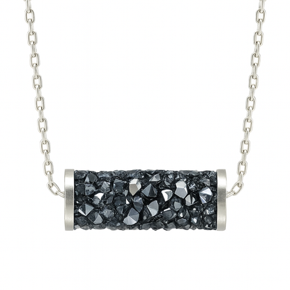 925 Silver Black Crystal Bar Pendant Necklace for Women – Elegant Tube Design with Sparkling Stones