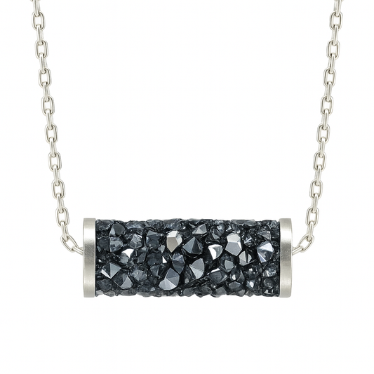 925 Silver Black Crystal Bar Pendant Necklace for Women – Elegant Tube Design with Sparkling Stones