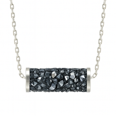 925 Silver Black Crystal Bar Pendant Necklace for Women – Elegant Tube Design with Sparkling Stones