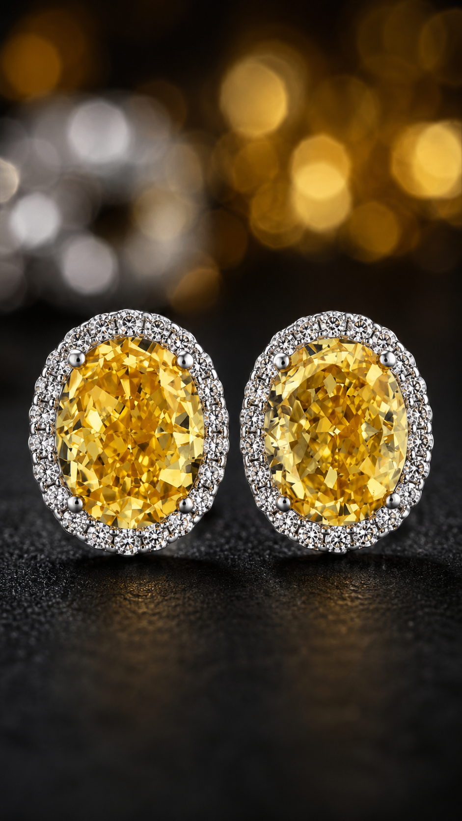 Yellow Halo Oval Earrings