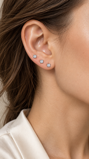 Princess Square Solitaire Stud Earrings Set – 3 Sizes - Aaryahi Silver jewellery product photo