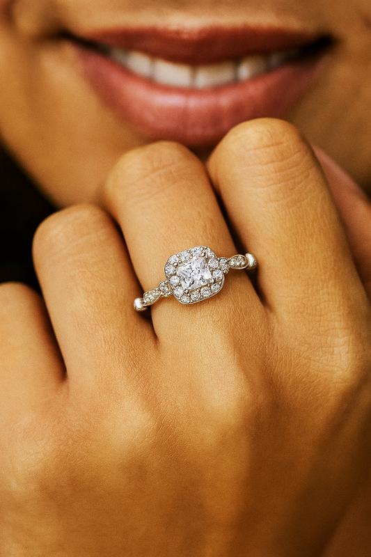 Elegant 925 Silver Square Halo Zircon Ring for Women – Classic Engagement & Party Wear Finger Ring
