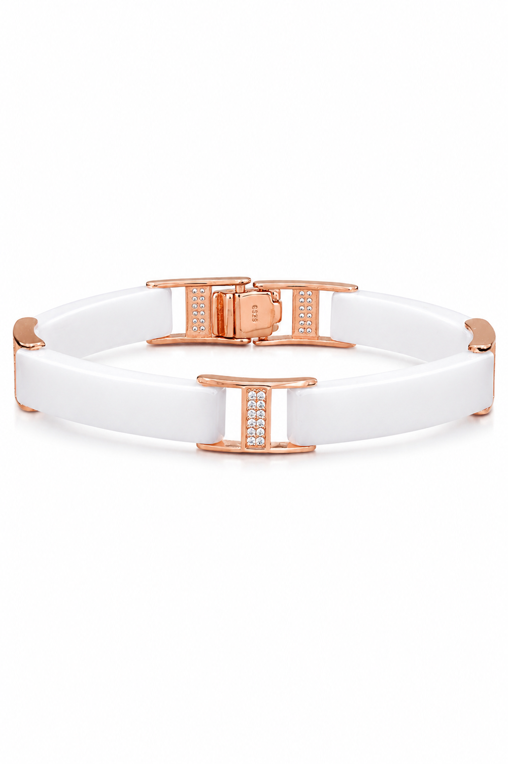 Rose Gold & White Ceramic CZ Bangle Bracelet