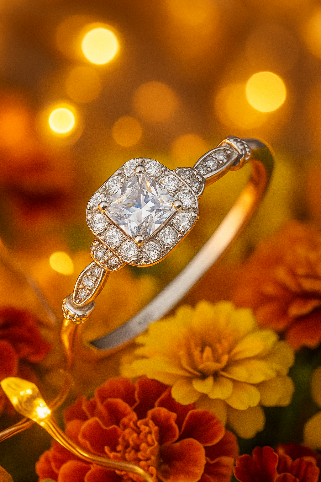 Elegant 925 Silver Square Halo Zircon Ring for Women – Classic Engagement & Party Wear Finger Ring