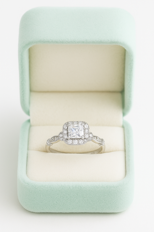 Elegant 925 Silver Square Halo Zircon Ring for Women – Classic Engagement & Party Wear Finger Ring