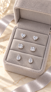 Heart, Square & Teardrop Stud Earrings Set - Aaryahi Silver jewellery product photo