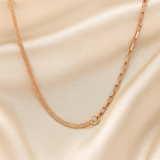 925 Silver Rose Gold Dual-Link Chain Necklace for Women – Modern Minimal Layered Design