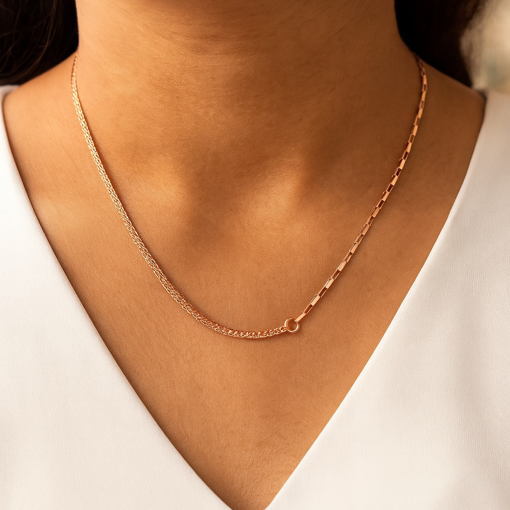 925 Silver Rose Gold Dual-Link Chain Necklace for Women – Modern Minimal Layered Design