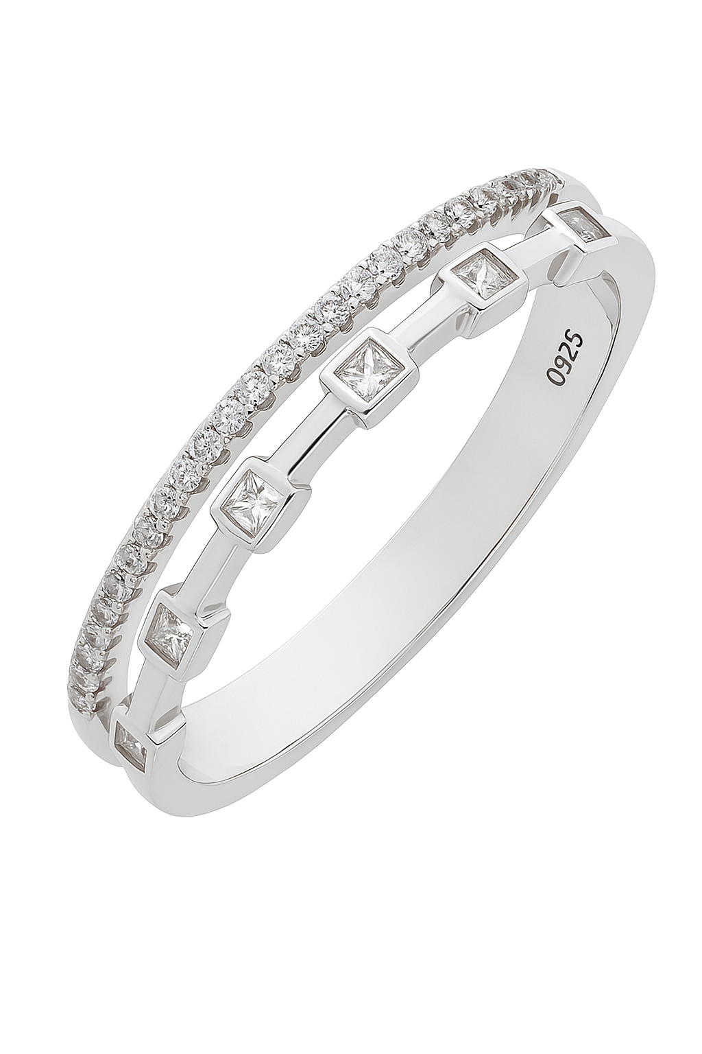 Stylish 925 Silver Dual Line Zircon Ring for Women – Elegant Geometric Finger Ring for Party & Daily Wear