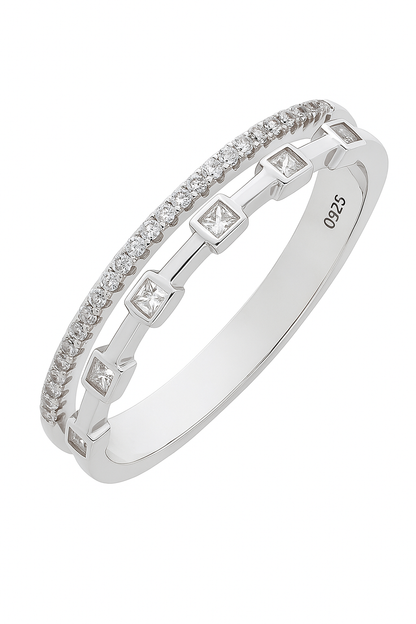 Stylish 925 Silver Dual Line Zircon Ring for Women – Elegant Geometric Finger Ring for Party & Daily Wear