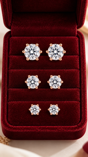 Solitaire Stud Earrings Set – 3 Sizes - Aaryahi Silver jewellery product photo