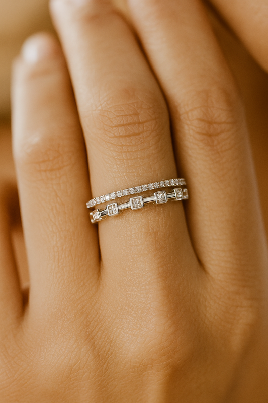 Stylish 925 Silver Dual Line Zircon Ring for Women – Elegant Geometric Finger Ring for Party & Daily Wear