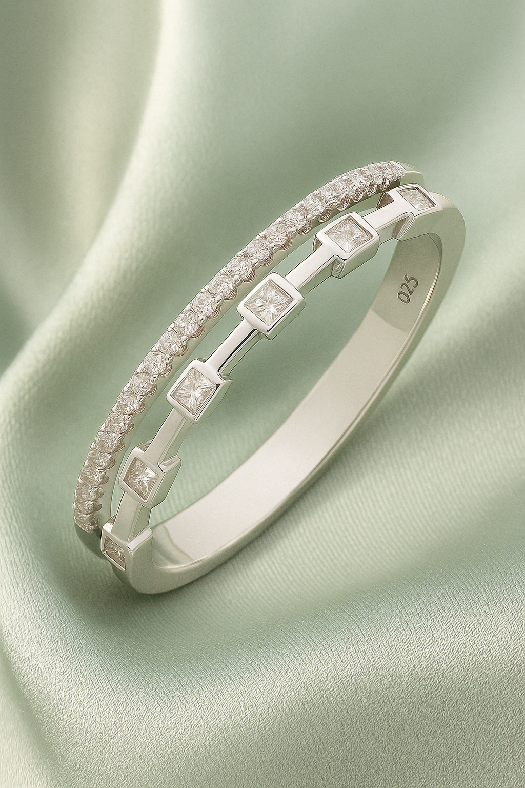 Stylish 925 Silver Dual Line Zircon Ring for Women – Elegant Geometric Finger Ring for Party & Daily Wear