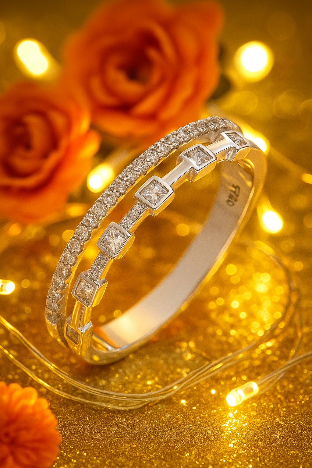 Stylish 925 Silver Dual Line Zircon Ring for Women – Elegant Geometric Finger Ring for Party & Daily Wear