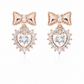 Rose Gold Bow Heart Halo CZ Drop Stud Earrings