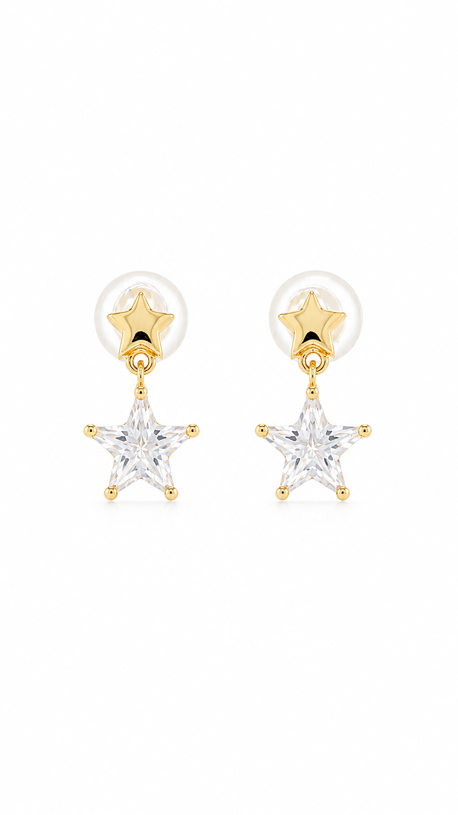 Gold Star CZ Drop Earrings