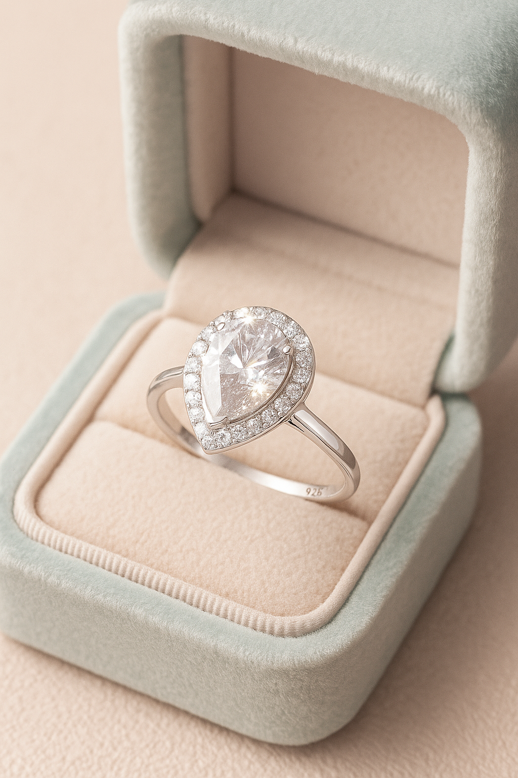 Elegant 925 Silver Teardrop Zircon Halo Ring for Women – Classic Solitaire Engagement & Party Wear Ring