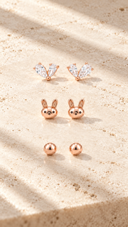 Butterfly, Bunny & Ball Stud Earrings Set - Aaryahi Silver jewellery product photo
