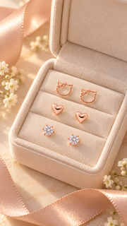 Kitty Bow, Heart Solitaire Stud Earrings Set - Aaryahi Silver jewellery product photo