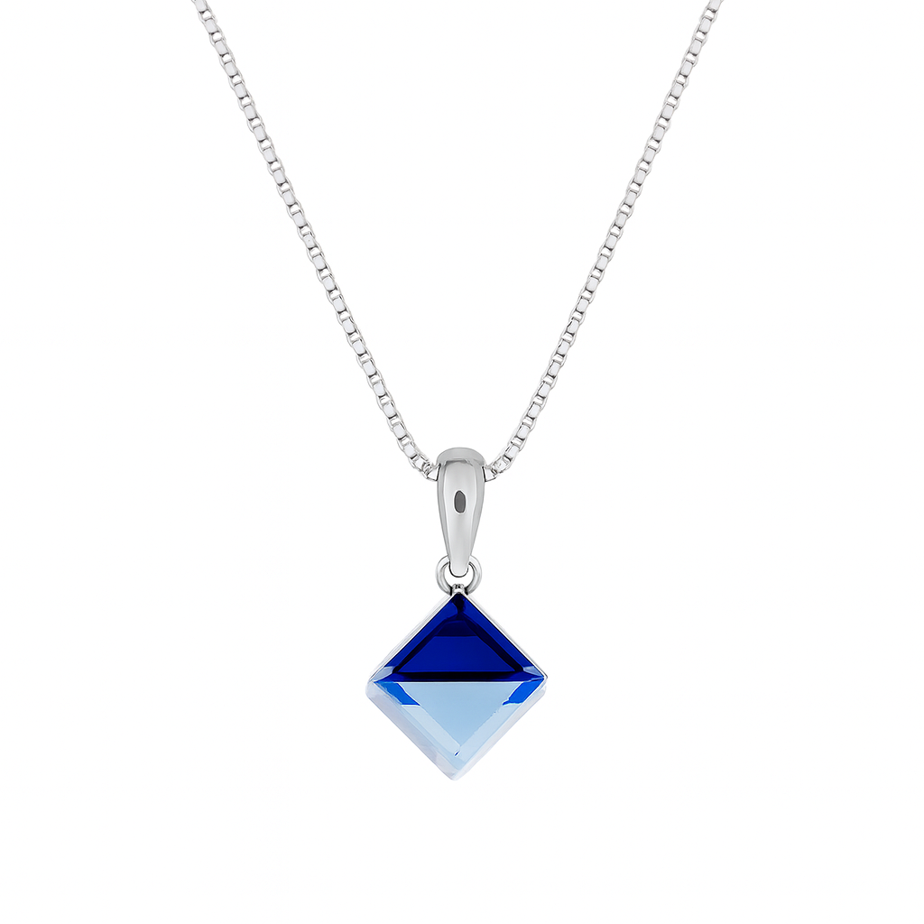 925 Silver Blue Prism Crystal Pendant Necklace for Women – Elegant Geometric Design