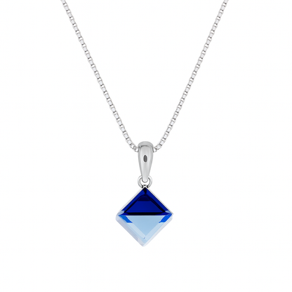 925 Silver Blue Prism Crystal Pendant Necklace for Women – Elegant Geometric Design