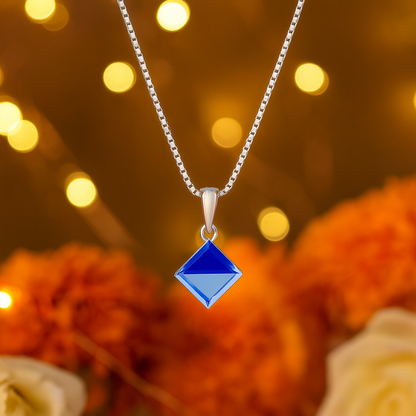 925 Silver Blue Prism Crystal Pendant Necklace for Women – Elegant Geometric Design