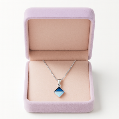 925 Silver Blue Prism Crystal Pendant Necklace for Women – Elegant Geometric Design
