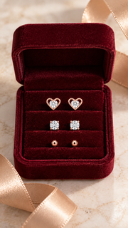 Heart, Solitair Ball Earrings Set - Aaryahi Silver jewellery product photo
