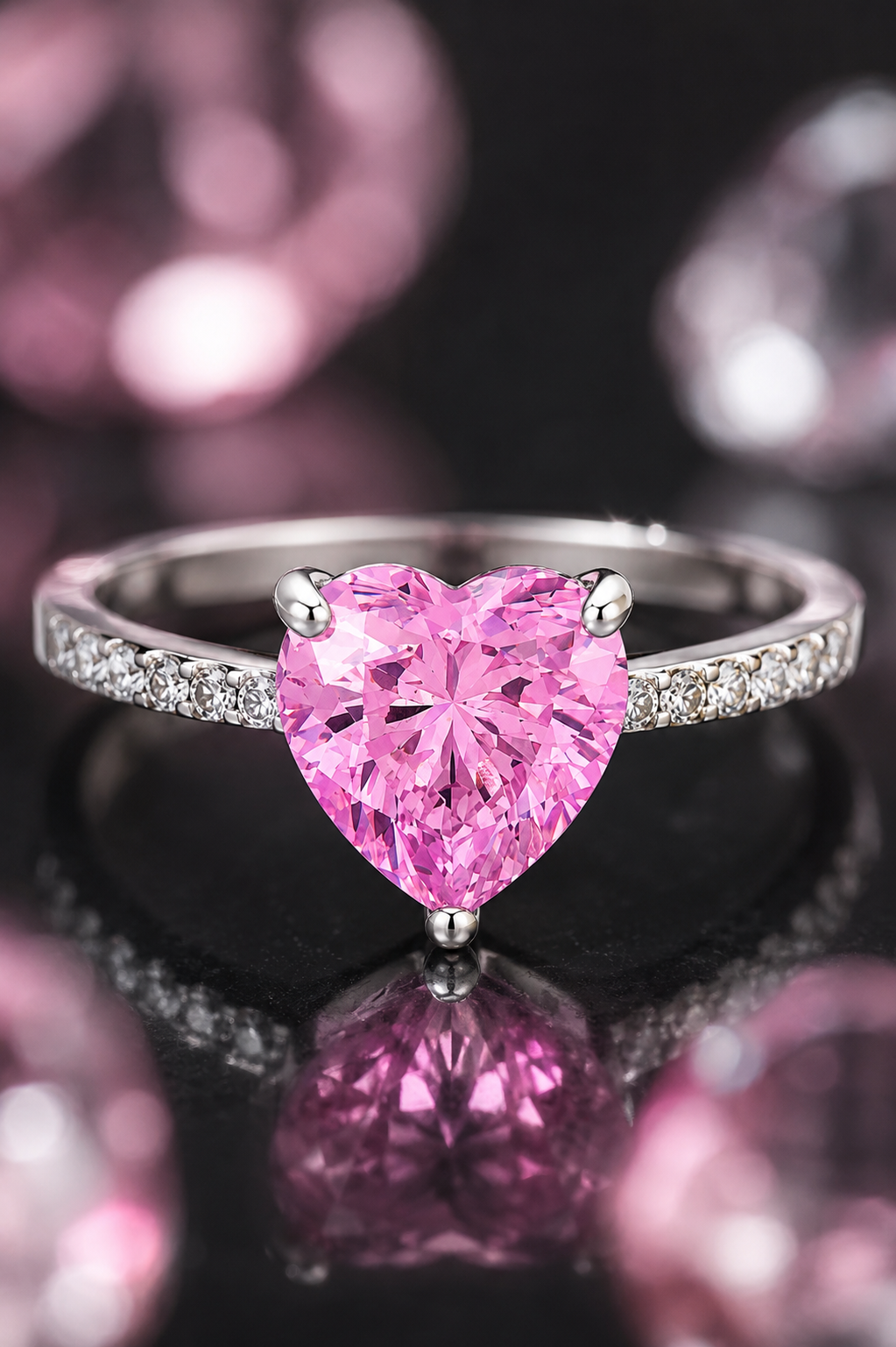 Pink Heart Solitaire Ring