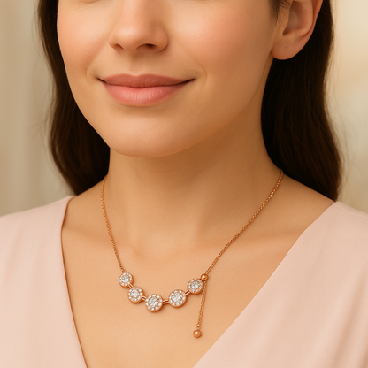 925 Silver Rose Gold Adjustable Halo CZ Pendant Necklace for Women – Elegant Party Wear