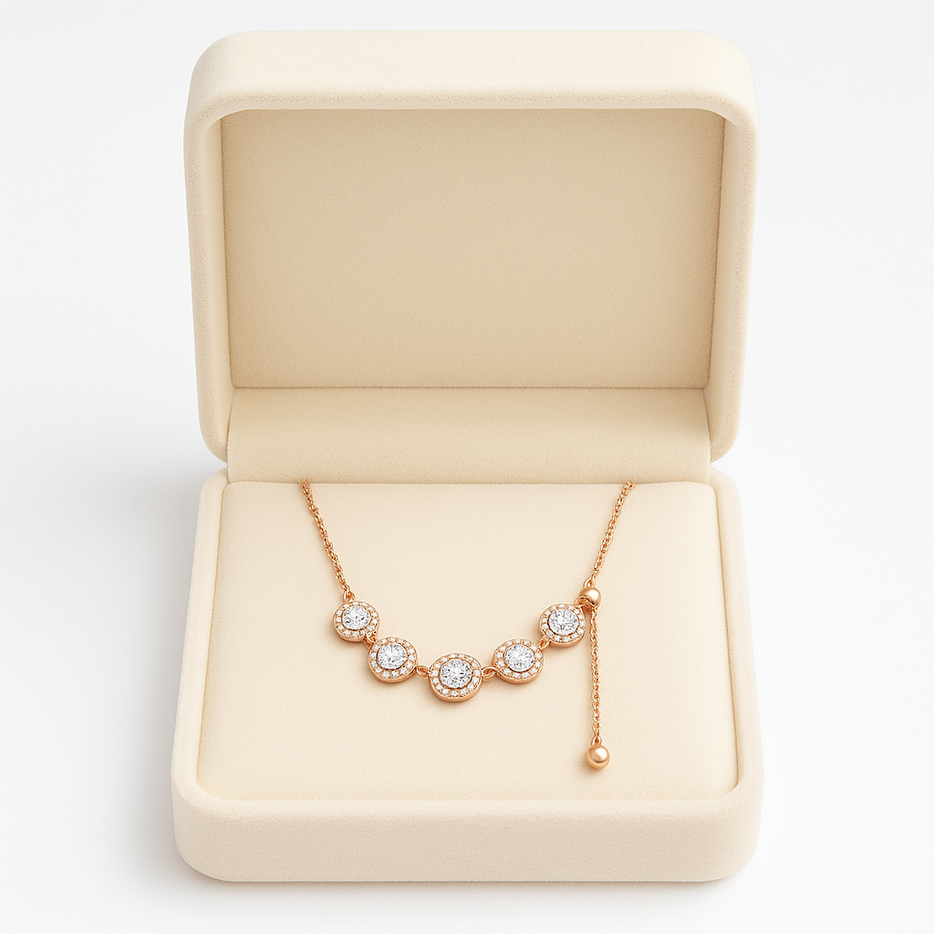 925 Silver Rose Gold Adjustable Halo CZ Pendant Necklace for Women – Elegant Party Wear