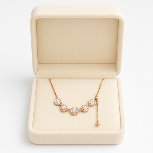 925 Silver Rose Gold Adjustable Halo CZ Pendant Necklace for Women – Elegant Party Wear