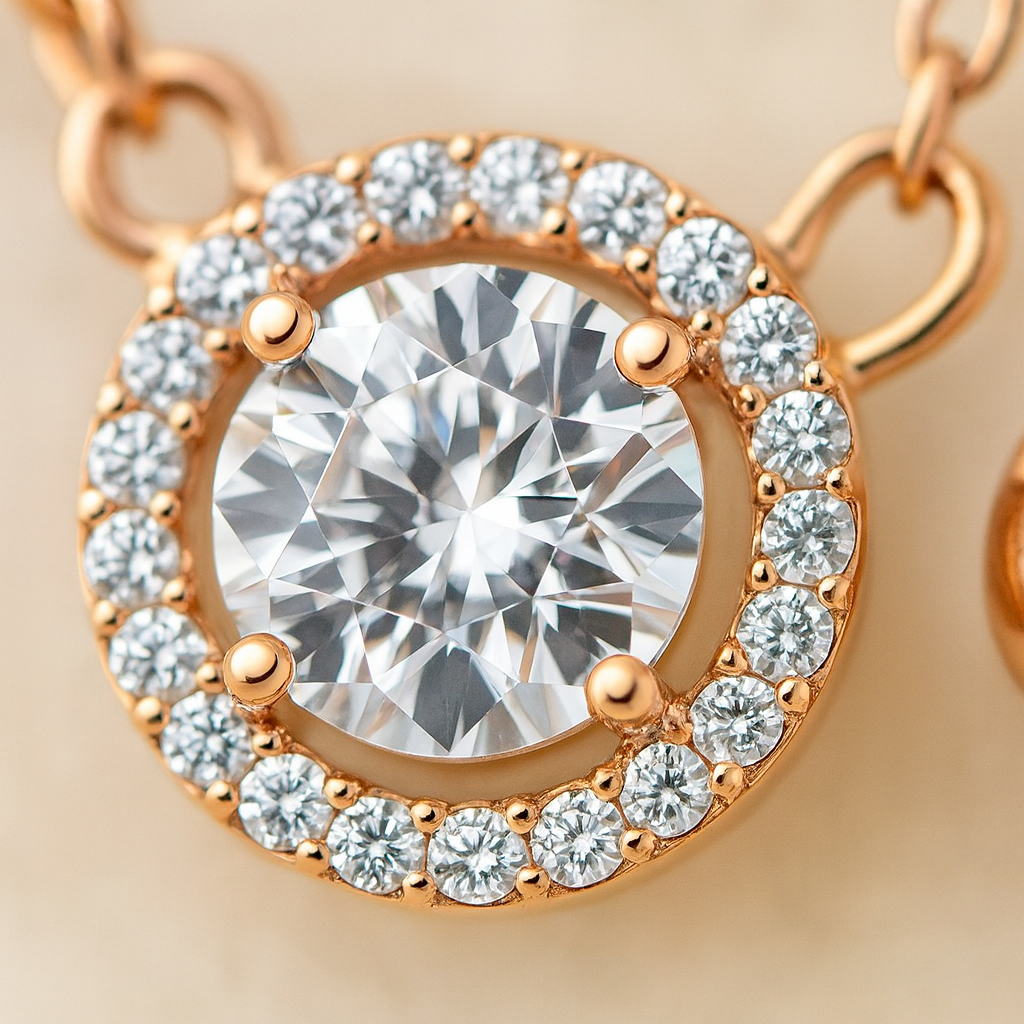 925 Silver Rose Gold Adjustable Halo CZ Pendant Necklace for Women – Elegant Party Wear