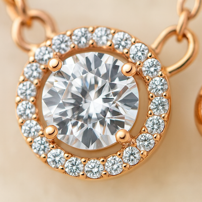 925 Silver Rose Gold Adjustable Halo CZ Pendant Necklace for Women – Elegant Party Wear