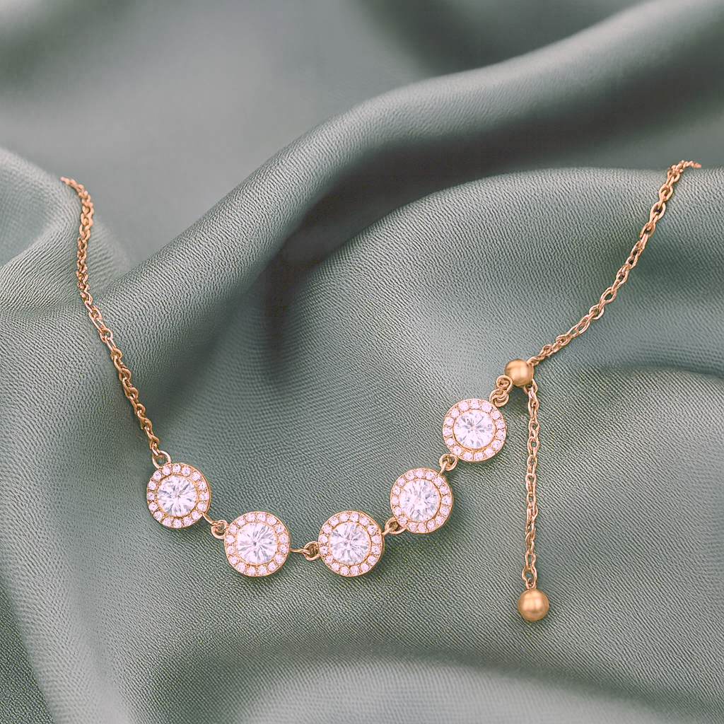 925 Silver Rose Gold Adjustable Halo CZ Pendant Necklace for Women – Elegant Party Wear