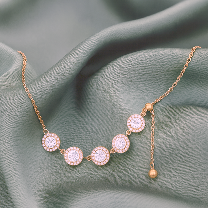 925 Silver Rose Gold Adjustable Halo CZ Pendant Necklace for Women – Elegant Party Wear