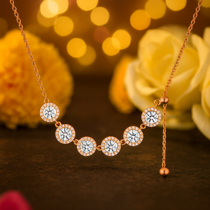 925 Silver Rose Gold Adjustable Halo CZ Pendant Necklace for Women – Elegant Party Wear
