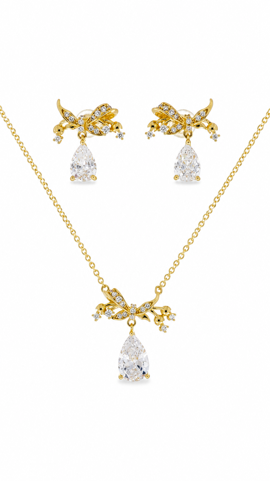 Dragonfly Pear Necklace & Earrings Set