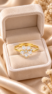 Gold 925 Sterling Silver Floral CZ Adjustable Ring |