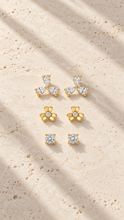 Marquise,Flower & Solitaire Stud Earrings Set - Aaryahi Silver jewellery product photo