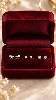 Bow, Ball & Solitaire Earrings - Aaryahi Silver jewellery product photo
