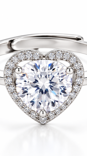 Silver CZ Heart Halo Adjustable Ring