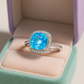 Elegant 925 Silver Blue Zircon Halo Ring for Women – Stylish Cushion Cut Finger Ring for Party & Daily Wear