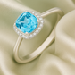 Elegant 925 Silver Blue Zircon Halo Ring for Women – Stylish Cushion Cut Finger Ring for Party & Daily Wear
